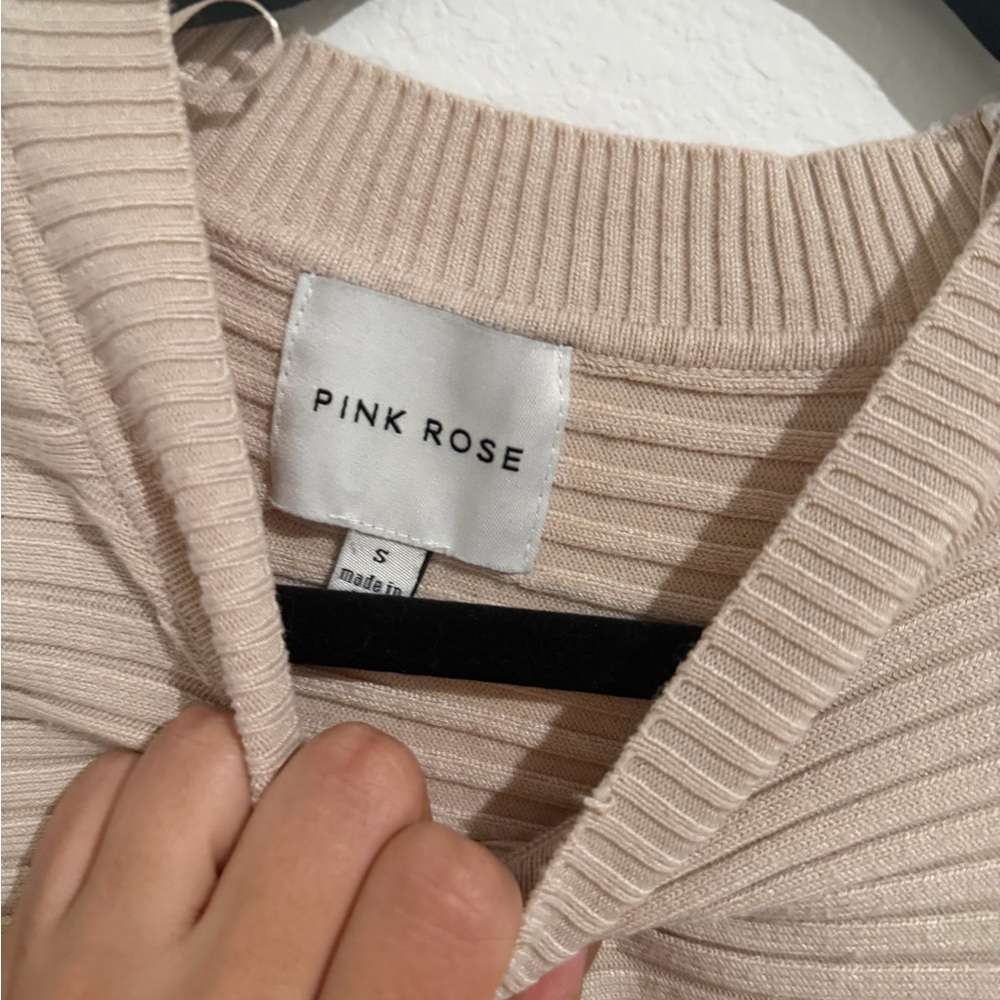 Pink Rose Cream Ribbed Knit Pants Set - Picture 6 of 6